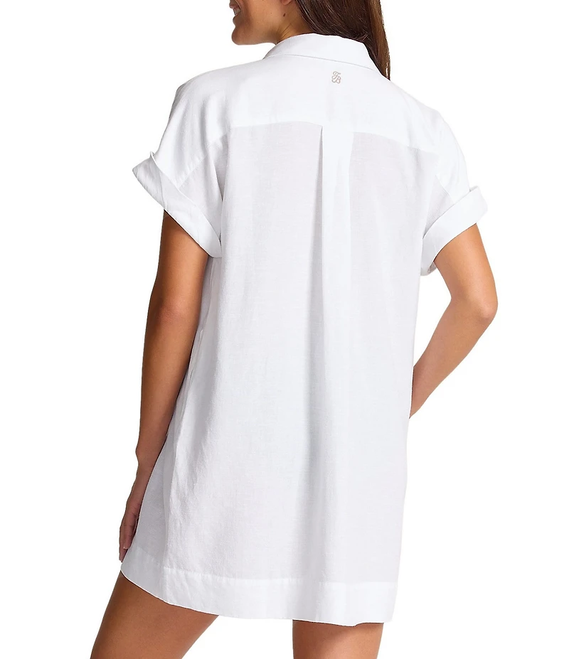 Tommy Bahama St. Lucia Linen Blend Short Sleeve Boyfriend Button Front Shirt Swim Cover-Up