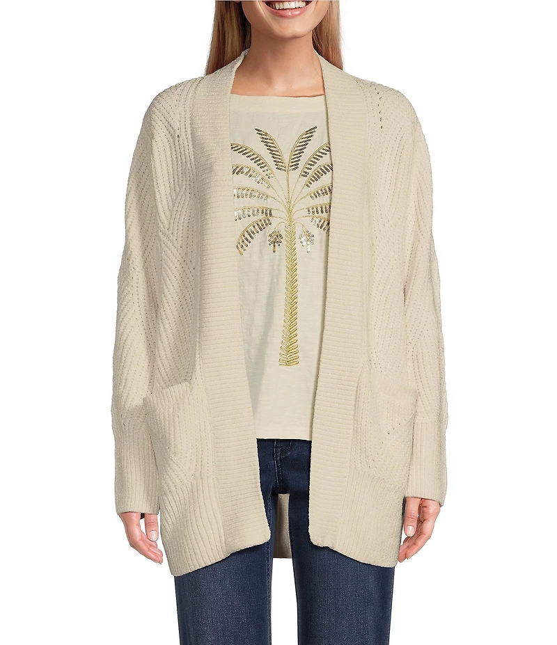 Tommy Bahama St. Luna Chenille Shell Pattern Long Sleeve Patch Pocket Cardigan