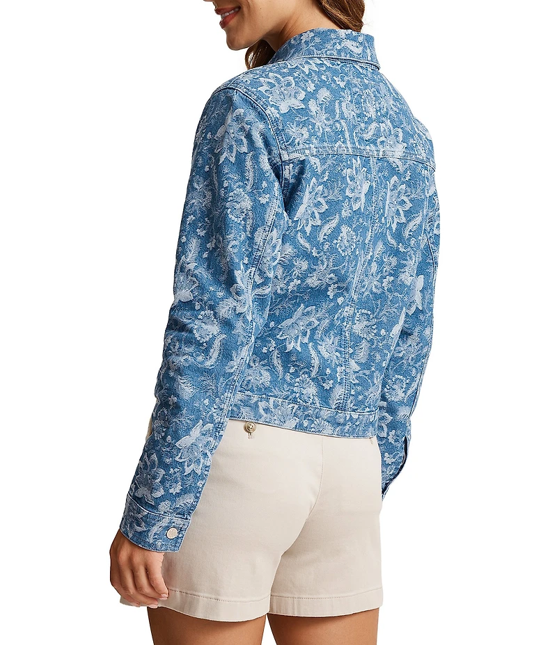 Tommy Bahama Stretch Jacquard Denim Floral Print Point Collar Long Sleeve Jacket