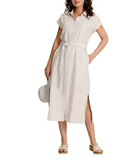 Tommy Bahama Summer Isle Yarn Dye Stripe Point Collar Cap Sleeve Button Front Midi Shirt Dress