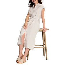 Tommy Bahama Summer Isle Yarn Dye Stripe Point Collar Cap Sleeve Button Front Midi Shirt Dress