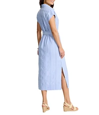 Tommy Bahama Summer Isle Yarn Dye Stripe Point Collar Cap Sleeve Button Front Midi Shirt Dress