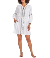 Tommy Bahama Sunlace Rayon V-Neck Belted Button Front Shirt Dress Swim Cover-Up