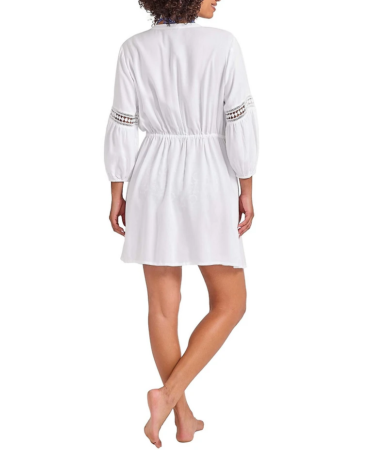 Tommy Bahama Sunlace Rayon V-Neck Belted Button Front Shirt Dress Swim Cover-Up