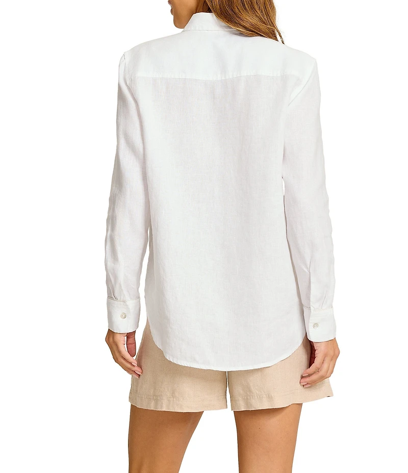 Tommy Bahama Sunny Palms Coastalina Linen Palm Tree Embroidered Point Collar Long Sleeve Button-Front Shirt