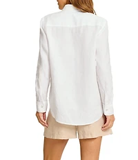 Tommy Bahama Sunny Palms Coastalina Linen Palm Tree Embroidered Point Collar Long Sleeve Button-Front Shirt