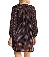 Tommy Bahama Sunset Blooms Dot Print 3/4 Sleeves Button Front Tunic Swim Cover-Up