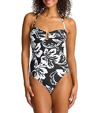 Tommy Bahama Sunset Blooms Strapless Underwire Bandeau One Piece Swimsuit