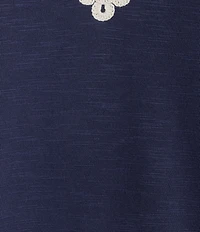 Tommy Bahama Sunset Harbor Cotton Embroidered V-Neck 3/4 Sleeve Shift Dress