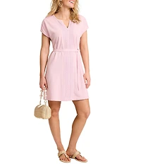 Tommy Bahama Sunset Harbor Lace Trim Split V- Neck Short Sleeve Shift Dress