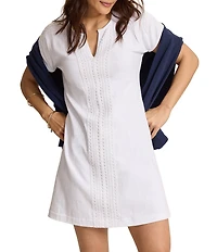 Tommy Bahama Sunset Harbor Lace Trim Split V- Neck Short Sleeve Shift Dress