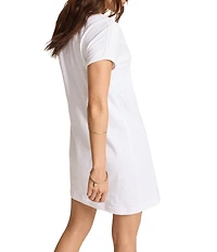 Tommy Bahama Sunset Harbor Lace Trim Split V- Neck Short Sleeve Shift Dress