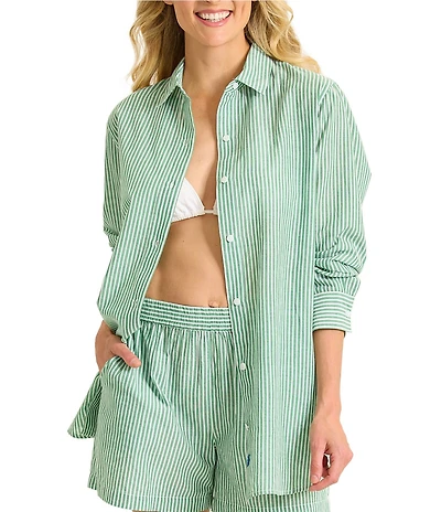 Tommy Bahama Suntan Til Sunset Boyfriend Button Front Shirt Swim Cover-Up
