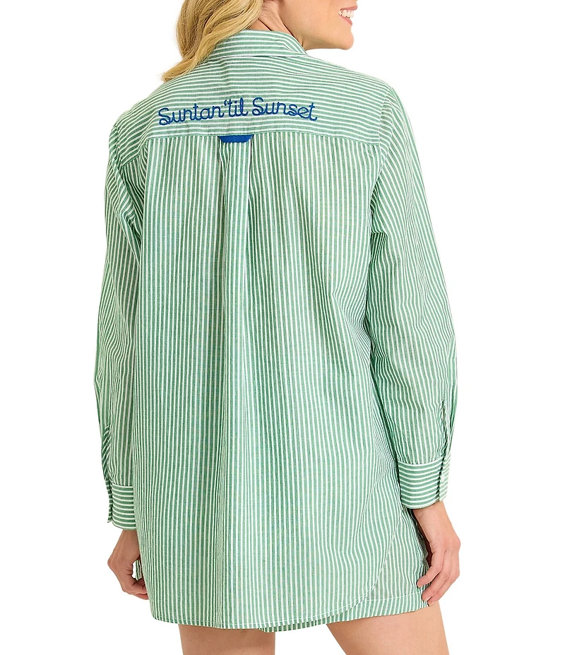 Tommy Bahama Suntan Til Sunset Boyfriend Button Front Shirt Swim Cover-Up