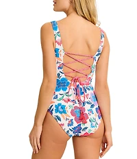 Tommy Bahama Tropi Floral Reversible Lace-Back One Piece Swimsuit