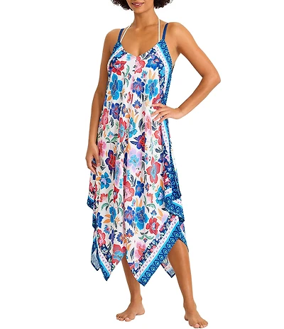 Tommy Bahama Tropi Floral V-Neck Scarf Dress Swim Cover-Up