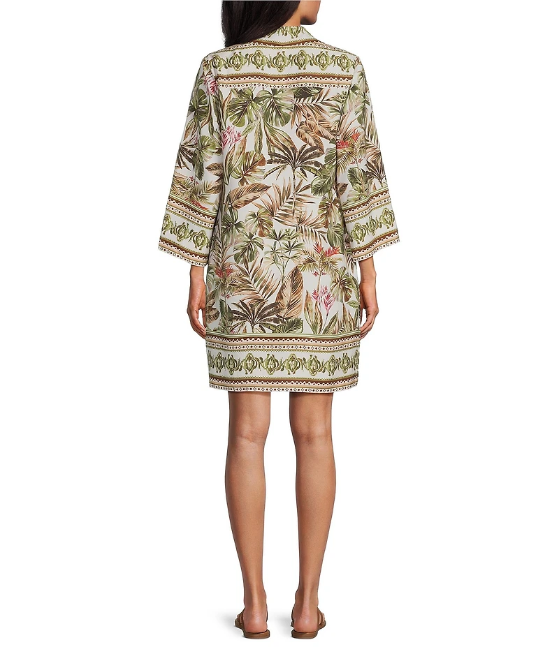 Tommy Bahama Tropical Fuji Hidden Coast Silk Johnny Collar 3/4 Bell Sleeve Shift Dress