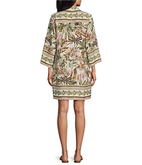 Tommy Bahama Tropical Fuji Hidden Coast Silk Johnny Collar 3/4 Bell Sleeve Shift Dress