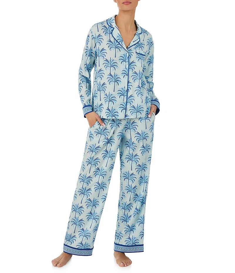 Tommy Bahama Tropical Print Long Sleeve Notch Collar Long Woven Pajama Set