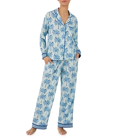 Tommy Bahama Tropical Print Long Sleeve Notch Collar Long Woven Pajama Set