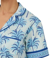 Tommy Bahama Tropical Print Short Sleeve Notch Collar Woven Shorty Pajama Set