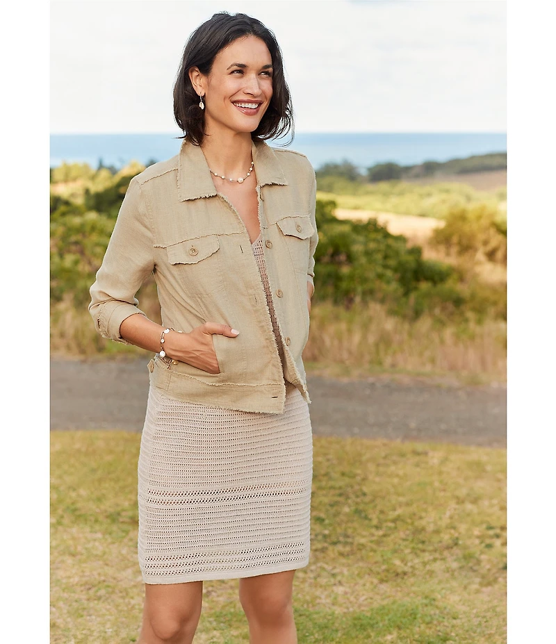 Tommy Bahama Two Palm Raw Edge Point Collar Long Sleeve Button Front Jacket