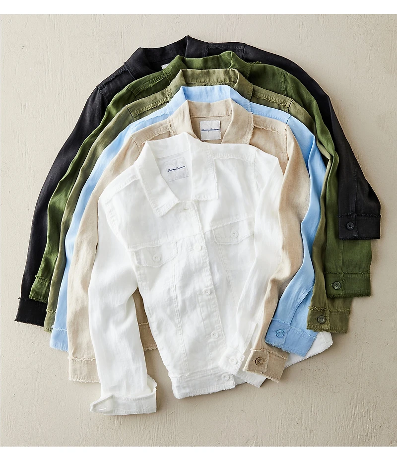 Tommy Bahama Two Palm Raw Edge Point Collar Long Sleeve Button Front Jacket