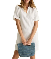 Tommy Bahama Two Palms Linen Collared V-Neck Short Sleeve Shift Dress