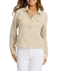 Tommy Bahama Two Palms Linen Metallic Point Collar Long Sleeve Raw Hem Button Front Jacket