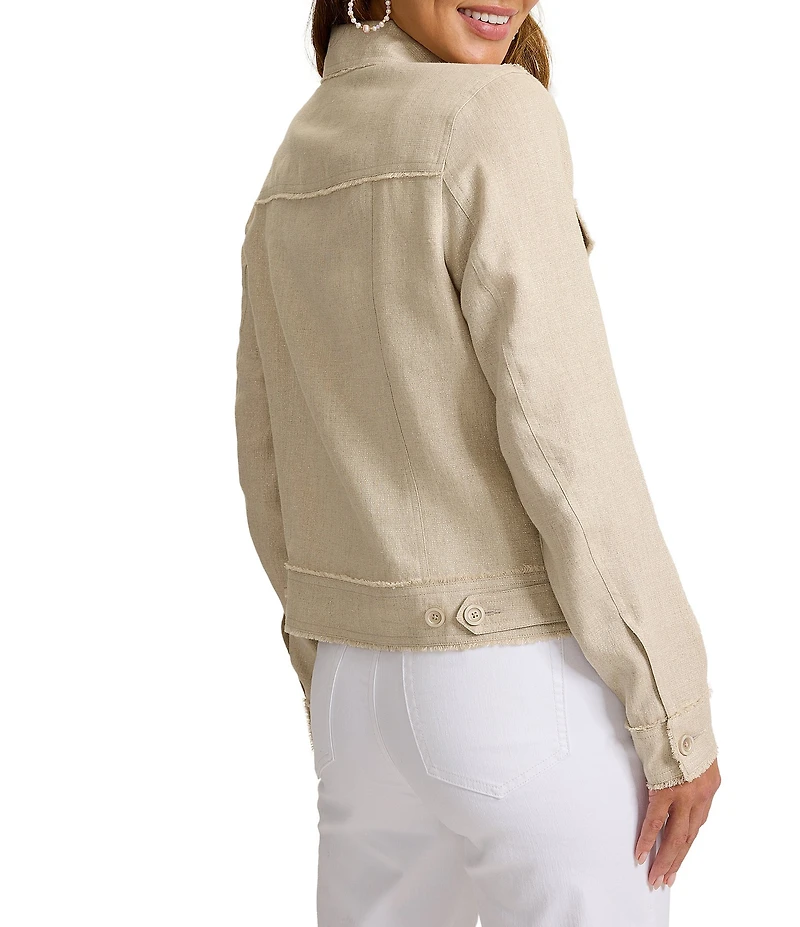 Tommy Bahama Two Palms Linen Metallic Point Collar Long Sleeve Raw Hem Button Front Jacket