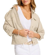 Tommy Bahama Two Palms Linen Metallic Point Collar Long Sleeve Raw Hem Button Front Jacket