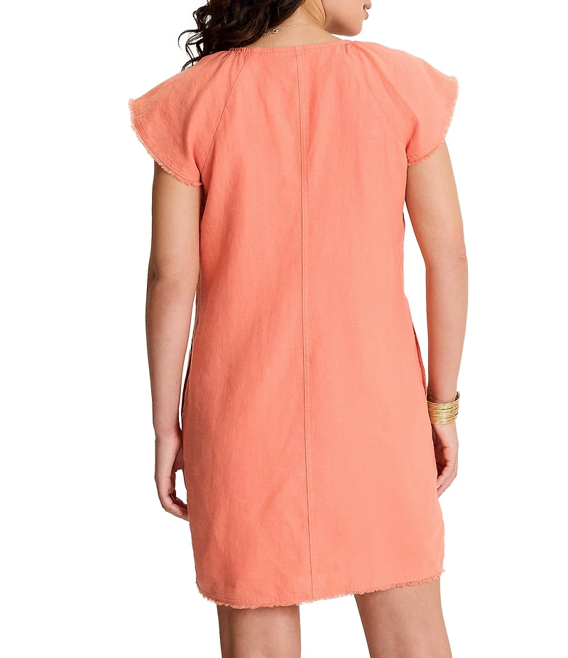 Tommy Bahama Two Palms Linen V-Neck Flutter Sleeve Fringe Shift Dress