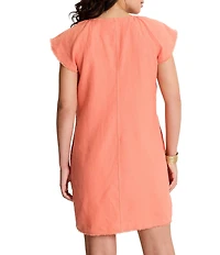 Tommy Bahama Two Palms Linen V-Neck Flutter Sleeve Fringe Shift Dress