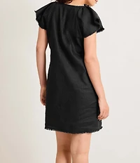 Tommy Bahama Two Palms Linen V-Neck Flutter Sleeve Fringe Shift Dress