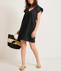 Tommy Bahama Two Palms Linen V-Neck Flutter Sleeve Fringe Shift Dress