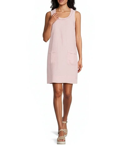 Tommy Bahama Two Palms Patch Pocket Linen Scoop Neck Sleeveless Shift Dress