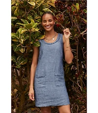 Tommy Bahama Two Palms Patch Pocket Linen Scoop Neck Sleeveless Shift Dress