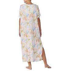 Tommy Bahama V-Neck Short Sleeve Jersey Knit Long Tropical Floral Print Caftan