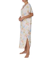 Tommy Bahama V-Neck Short Sleeve Jersey Knit Long Tropical Floral Print Caftan