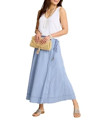 Tommy Bahama Voile Chambray Cross-Stitch Faux Wrap Maxi Skirt
