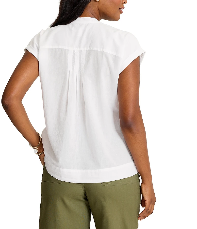 Tommy Bahama Voile Voyage Cotton Cross Stitch Pintuck V-Neck Cap Sleeve Button Front Shirt