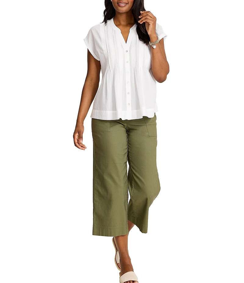 Tommy Bahama Voile Voyage Cotton Cross Stitch Pintuck V-Neck Cap Sleeve Button Front Shirt