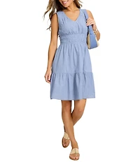 Tommy Bahama Voile Voyage V-Neck Sleeveless Ruffle Hem Fit & Flare Dress