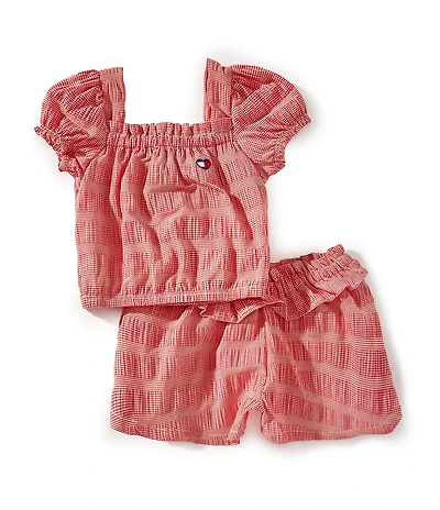 Tommy Hilfiger Baby Girls Short-Sleeve Gingham Seersucker Peasant Top & Matching Shorts Set