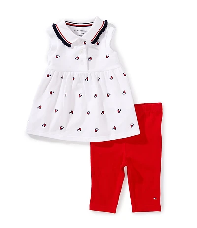 Tommy Hilfiger Baby Girls Sleeveless Flag-Heart-Design Tunic Top & Solid Capri Leggings Set