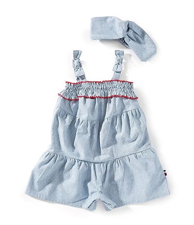 Tommy Hilfiger Baby Girls Sleeveless Rouched Denim Romper
