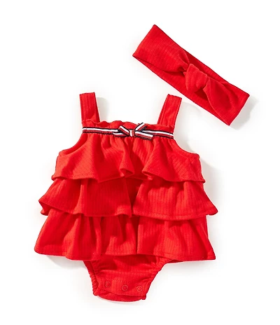 Tommy Hilfiger Baby Girls Tiered Flutter Sleeve Sunsuit