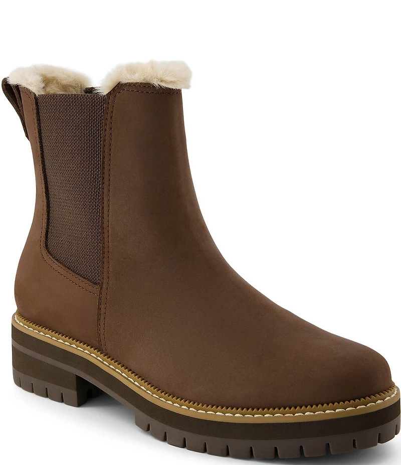 TOMS Bennet Water Resistant Nubuck Suede Faux Fur Lined Lugged Chelsea Booties