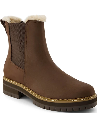TOMS Bennet Water Resistant Nubuck Suede Faux Fur Lined Lugged Chelsea Booties