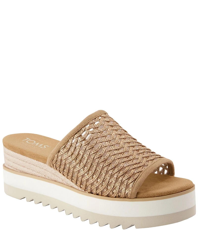 TOMS Diana Basketweave Platform Espadrille Wedge Slide Sandals